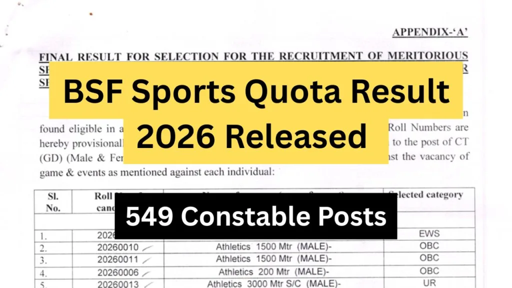 BSF Sports Quota Result 2026 Released